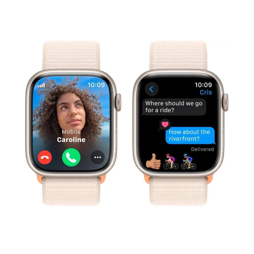 Apple Watch Series 9 (GPS + Cellular) 45mm Aluminum Case w/ Starlight Sport Loop - Adj - Starlight - Image 4