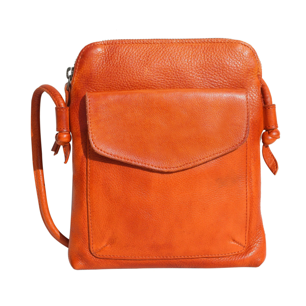 Ezra Leather Crossbody Bag - Orange