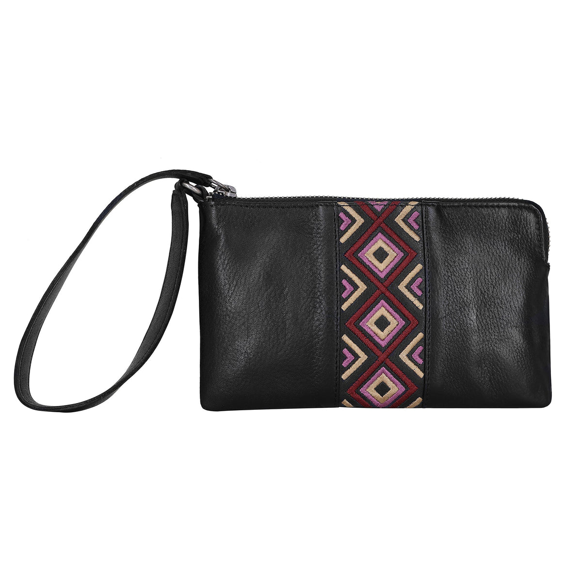 Diamond Leather Wristlet - Black
