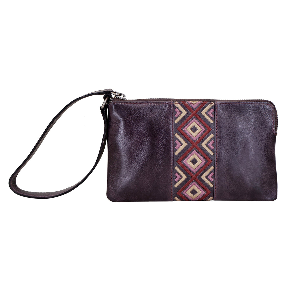 Diamond Leather Wristlet - Eggplant