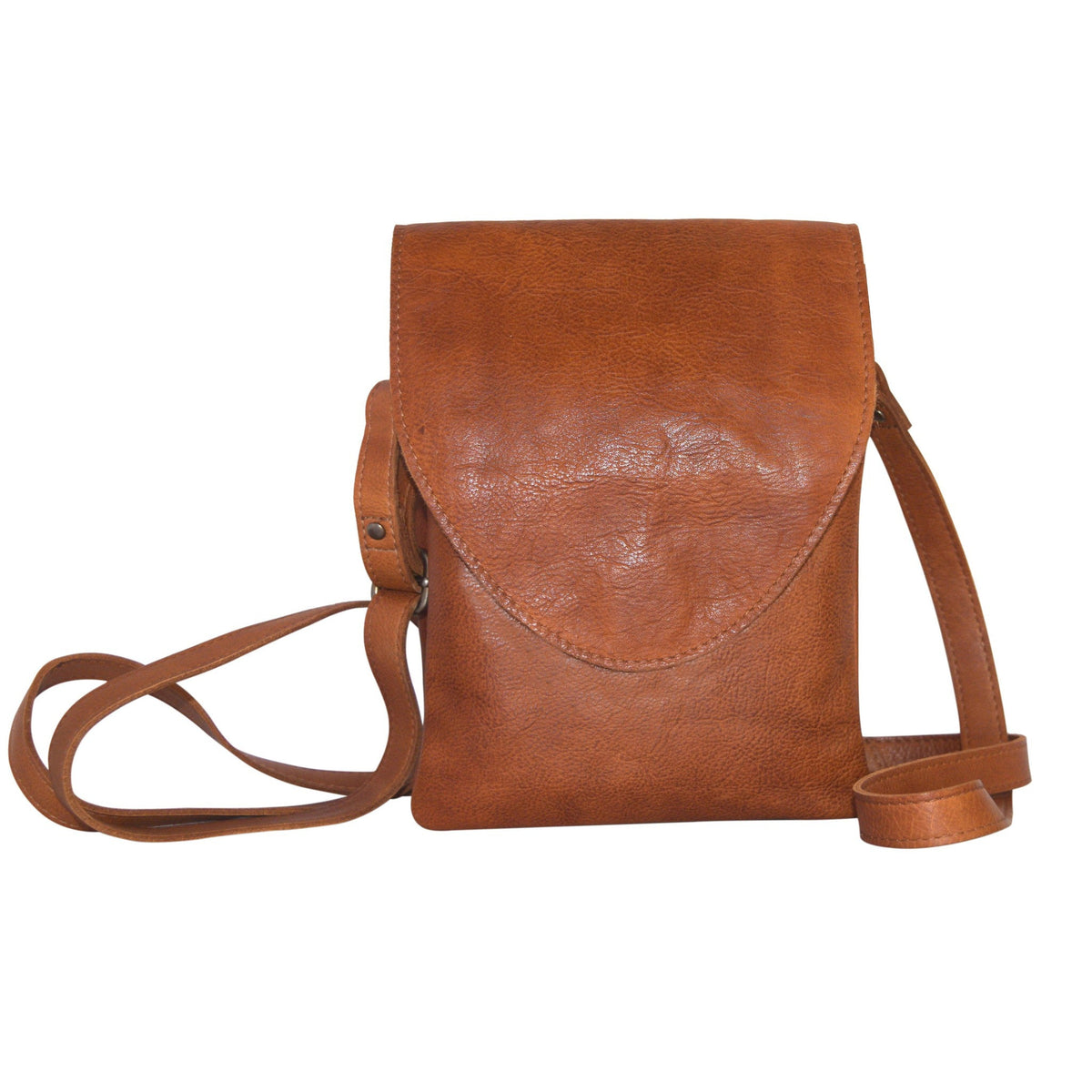 Peck Leather Crossbody Bag - Cognac