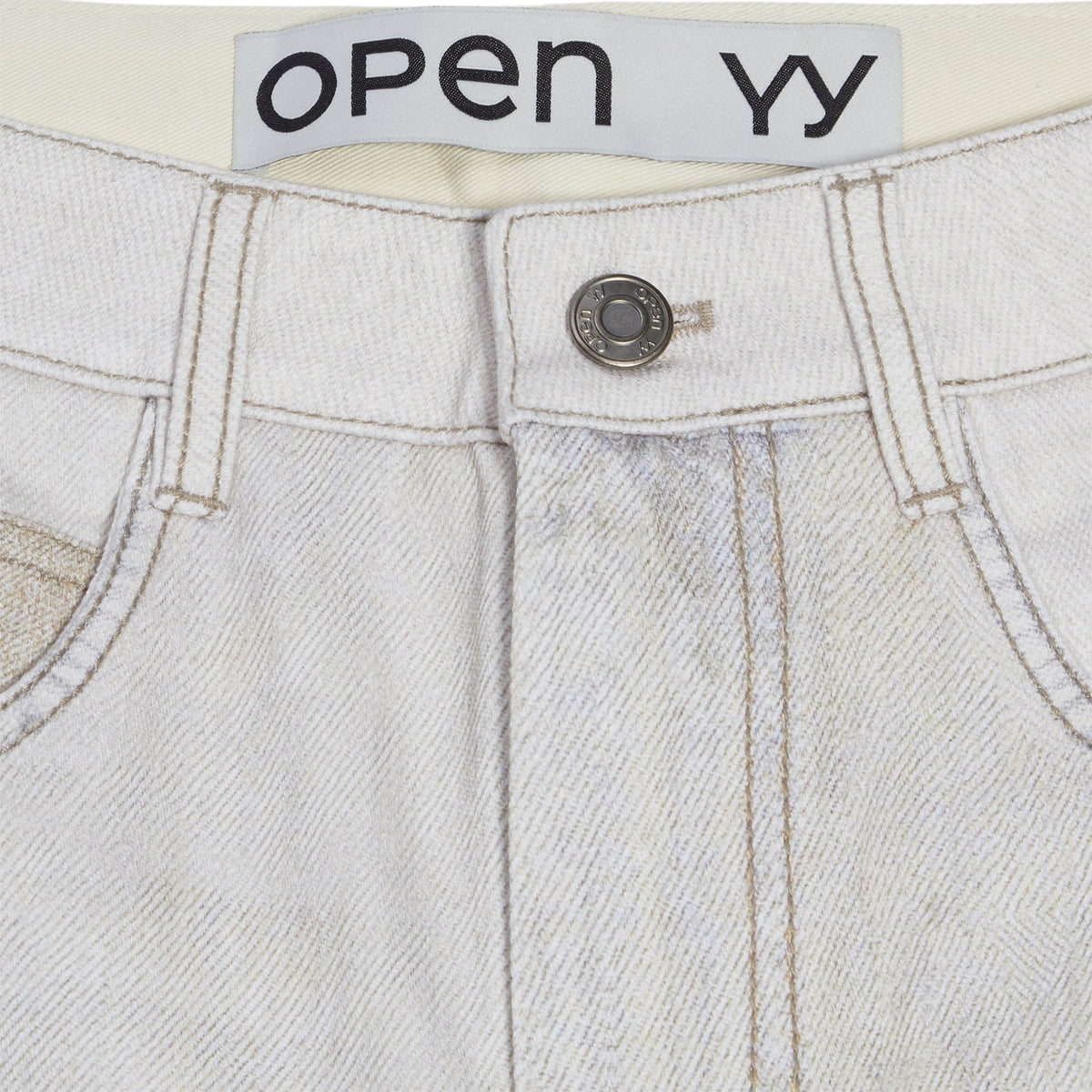 OPEN YY Patchwork Effect Loose Bootcut (Beige) - Image 3