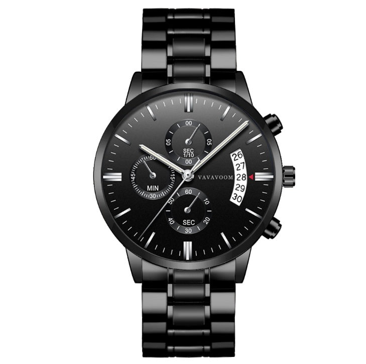 Men's Stainless Steel Business Waterproof Quartz Watch - G001 Silver nail black chain
