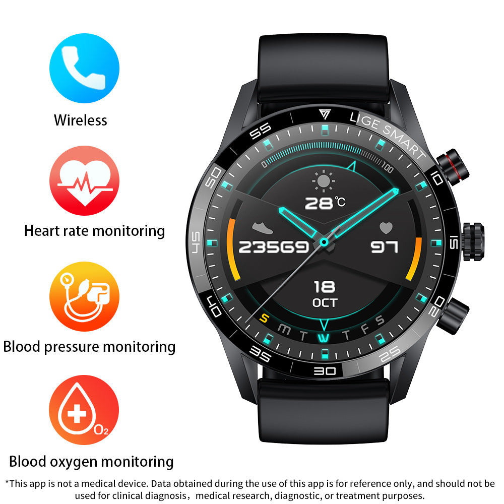 Multifunctional Bluetooth Smartwatch For Men With Blood Pressure And Heart Rate Monitoring - Tape Black