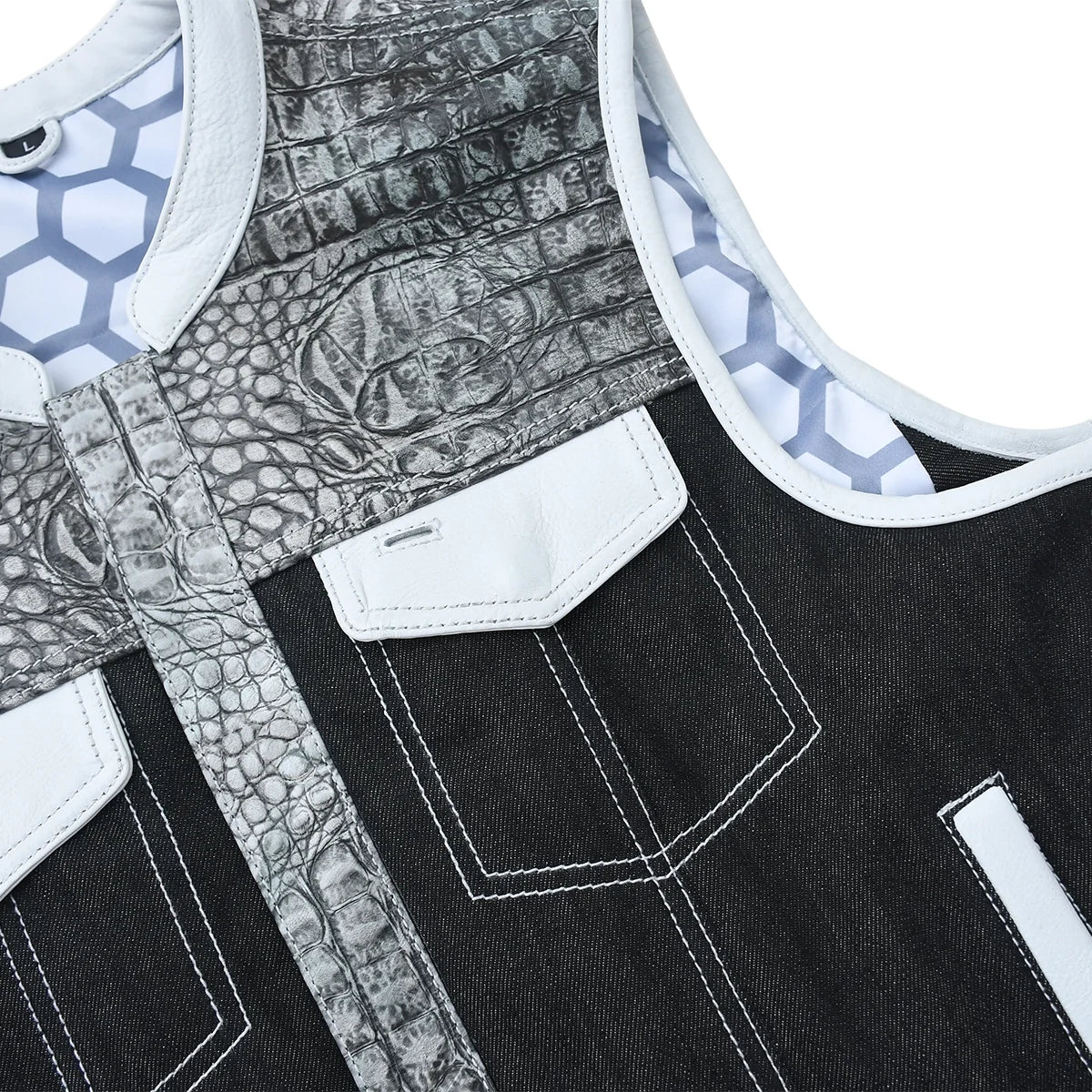Road Cartel - Men’s Croc Texture Leather/Denim Motorcycle Vest