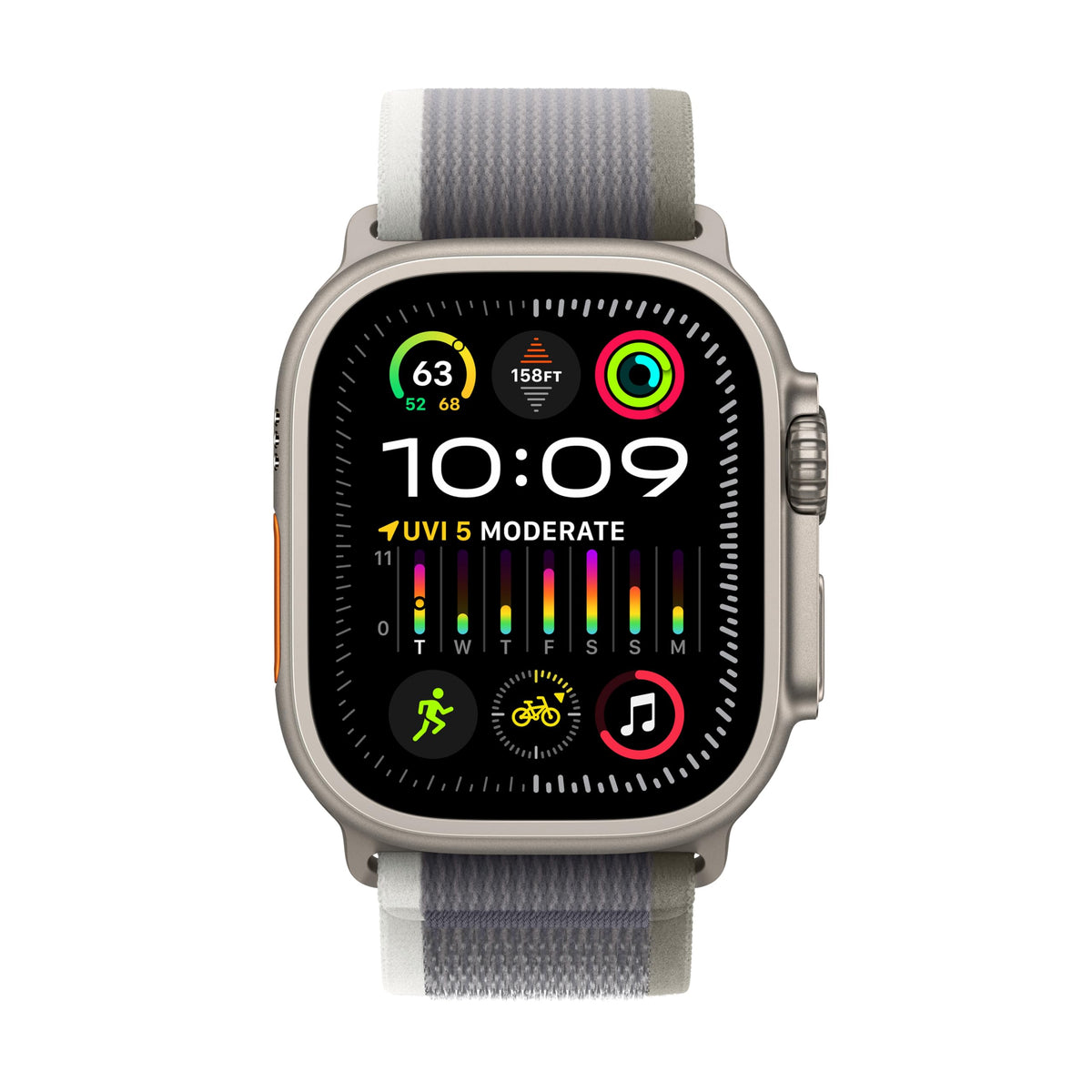 Apple Watch Ultra 2 GPS + Cell 49mm Titanium Case w/ Green/Gray Trail Loop (M/L) - MRF43LW/A - Image 2