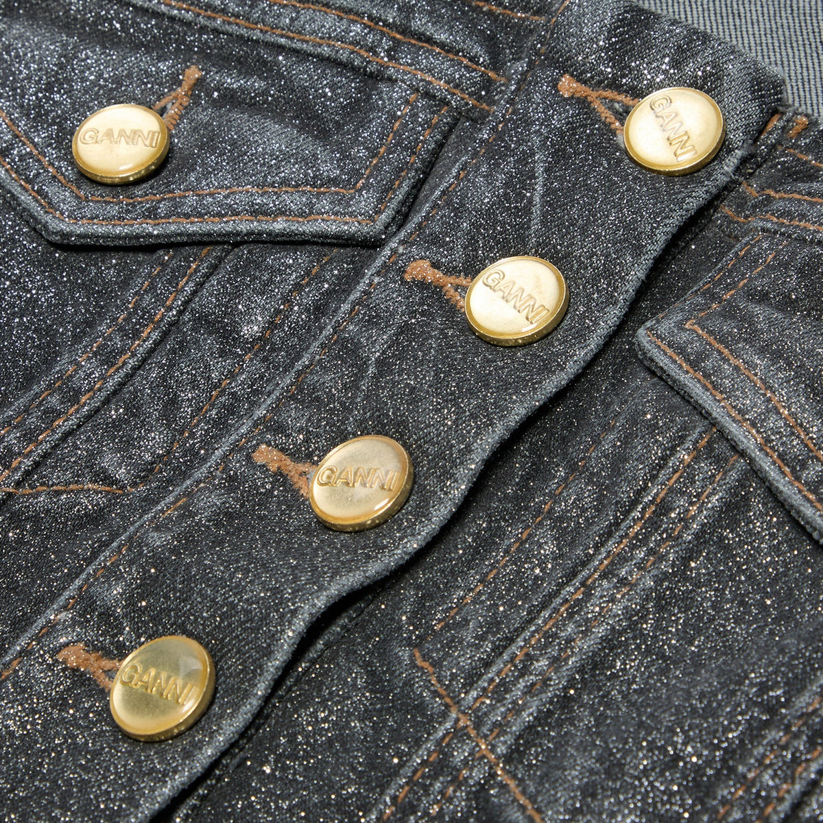GANNI Shimmery Foil Denim Fitted Blazer (Washed Black/Black) - Image 3