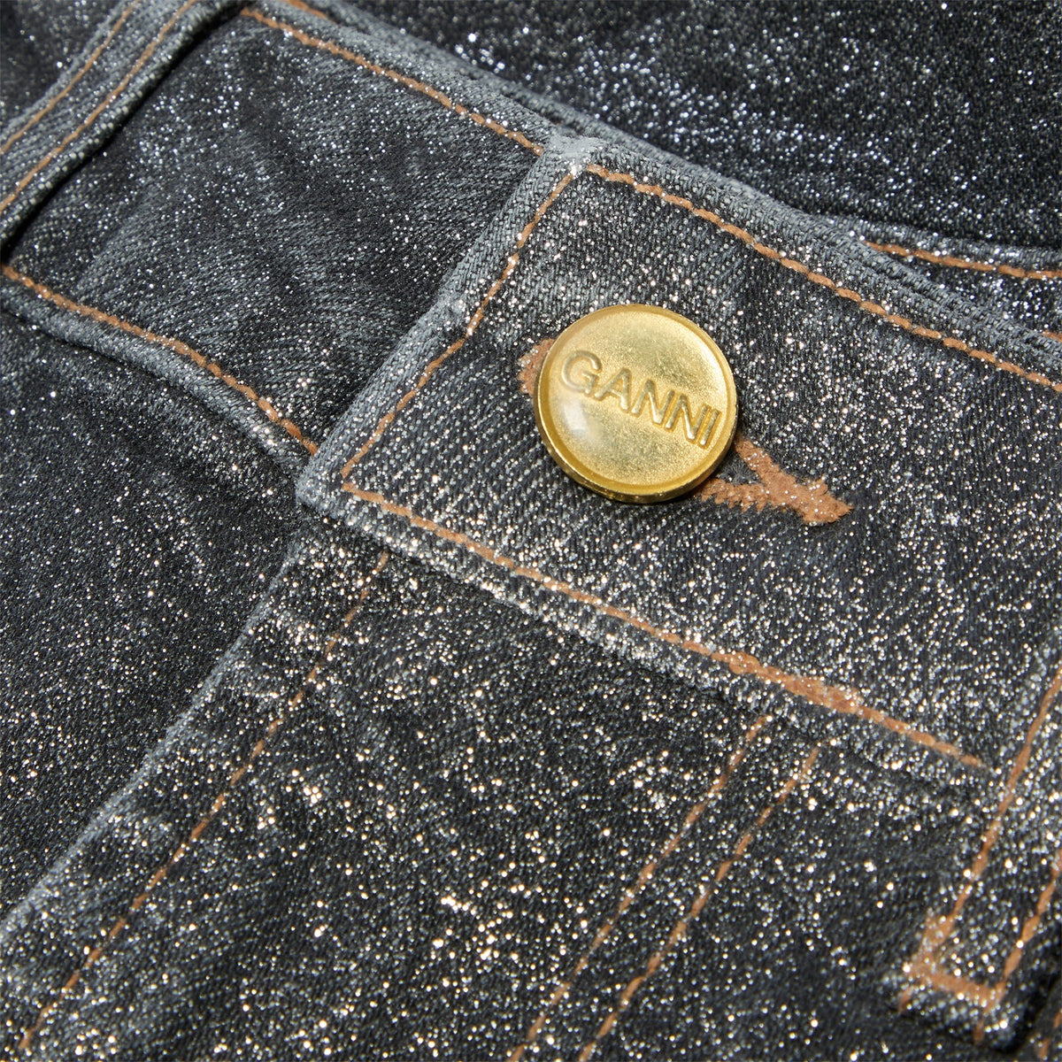 GANNI Shimmery Foil Denim Stary (Washed Black/Black) - Image 3