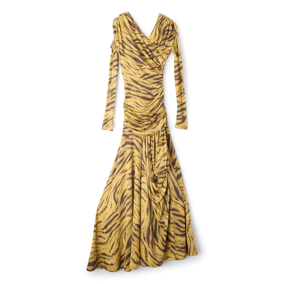 GANNI Zebra Print Ruched Dress (Khaki)