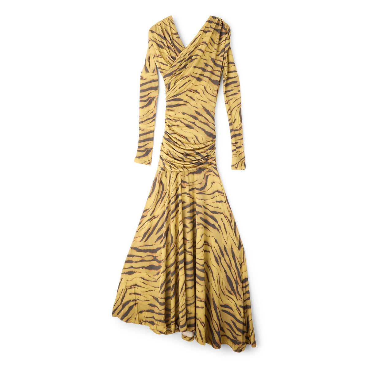 GANNI Zebra Print Ruched Dress (Khaki) - Image 2