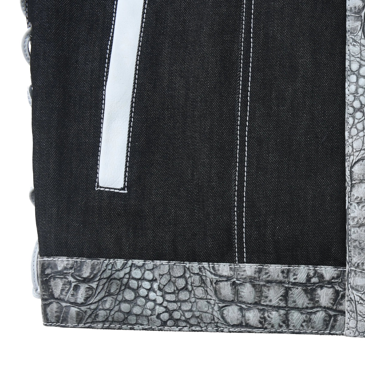 Road Cartel - Men’s Croc Texture Leather/Denim Motorcycle Vest