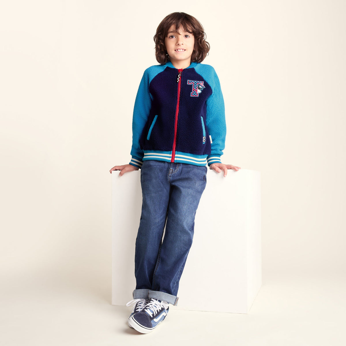 Aberfield Shaun the Sheep Kids Sherpa Varsity Bomber Jacket - Night Blue/Bondi Blue - Image 10