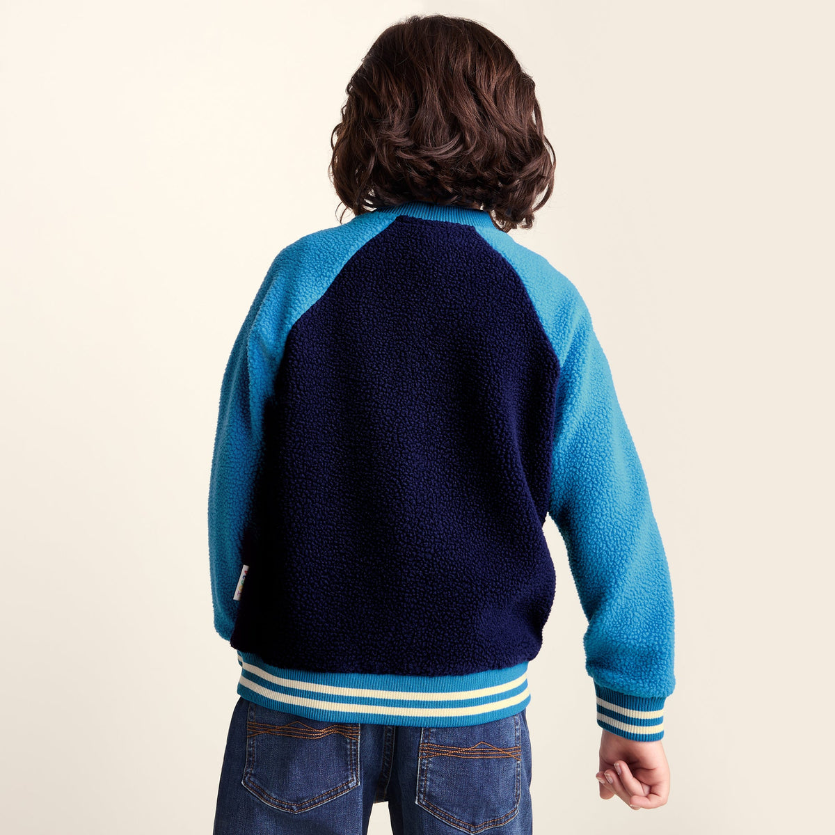 Aberfield Shaun the Sheep Kids Sherpa Varsity Bomber Jacket - Night Blue/Bondi Blue - Image 3