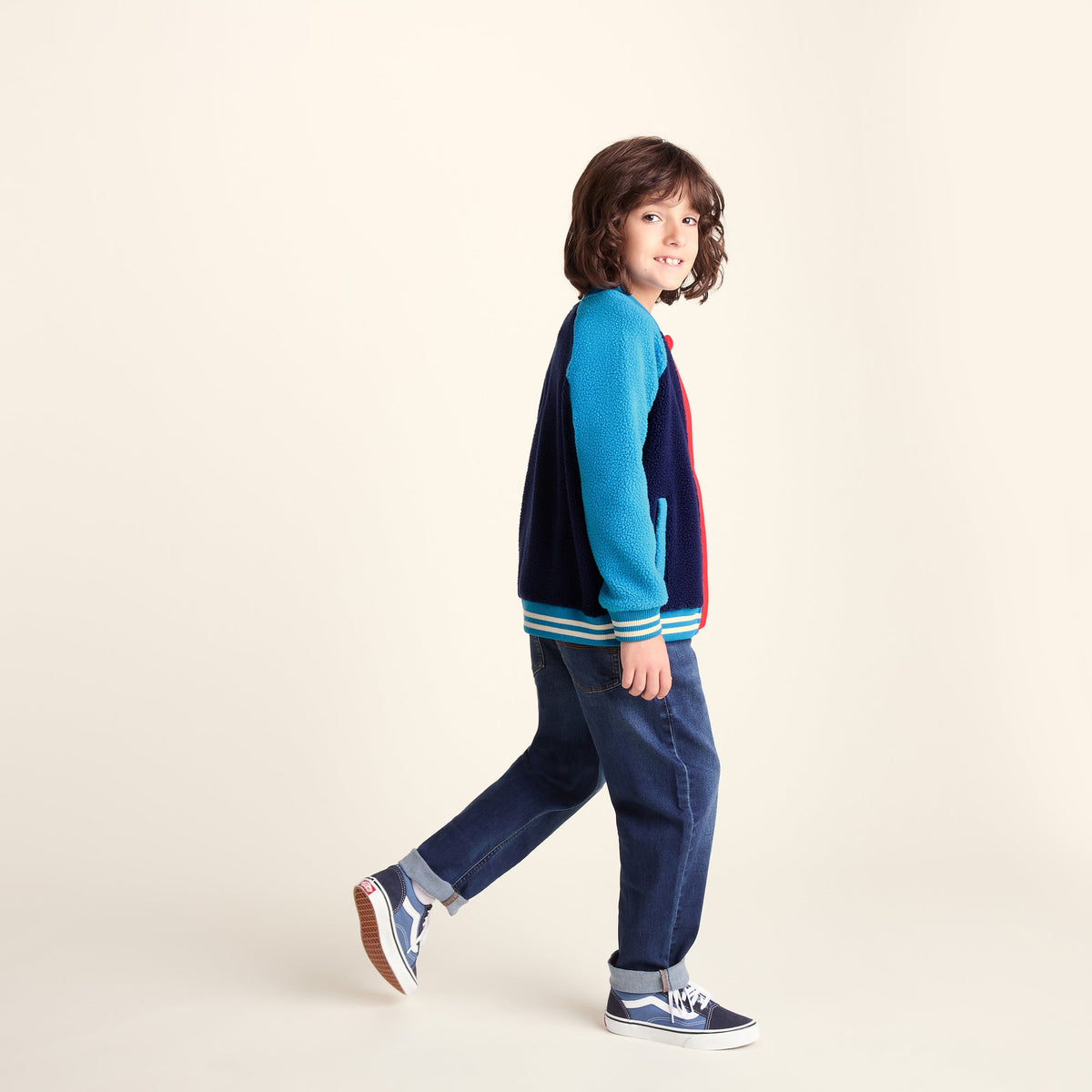 Aberfield Shaun the Sheep Kids Sherpa Varsity Bomber Jacket - Night Blue/Bondi Blue - Image 6