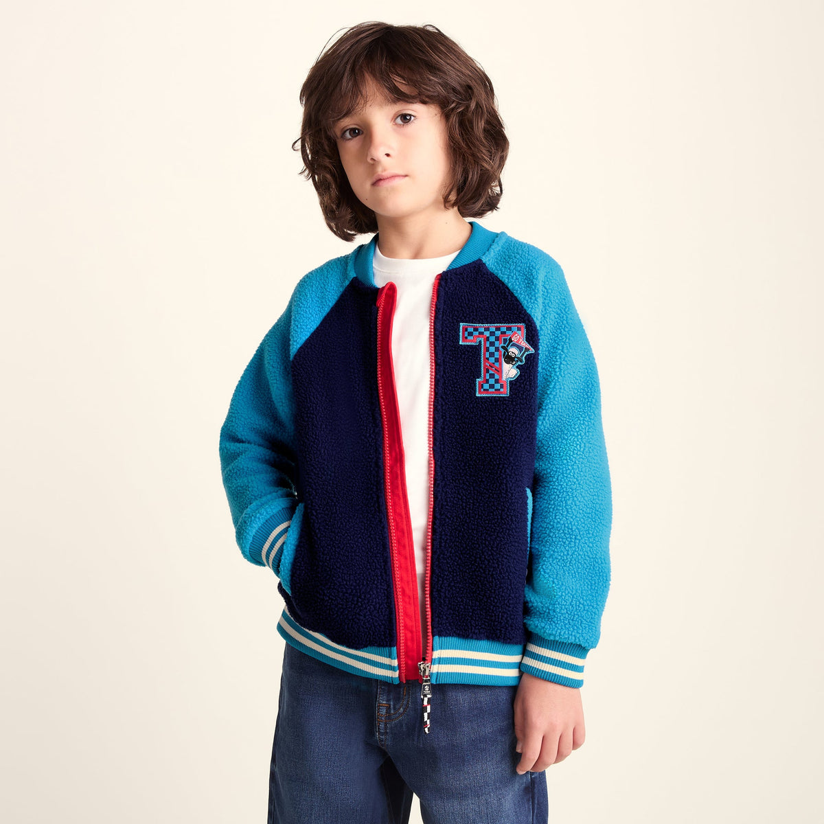 Aberfield Shaun the Sheep Kids Sherpa Varsity Bomber Jacket - Night Blue/Bondi Blue - Image 7