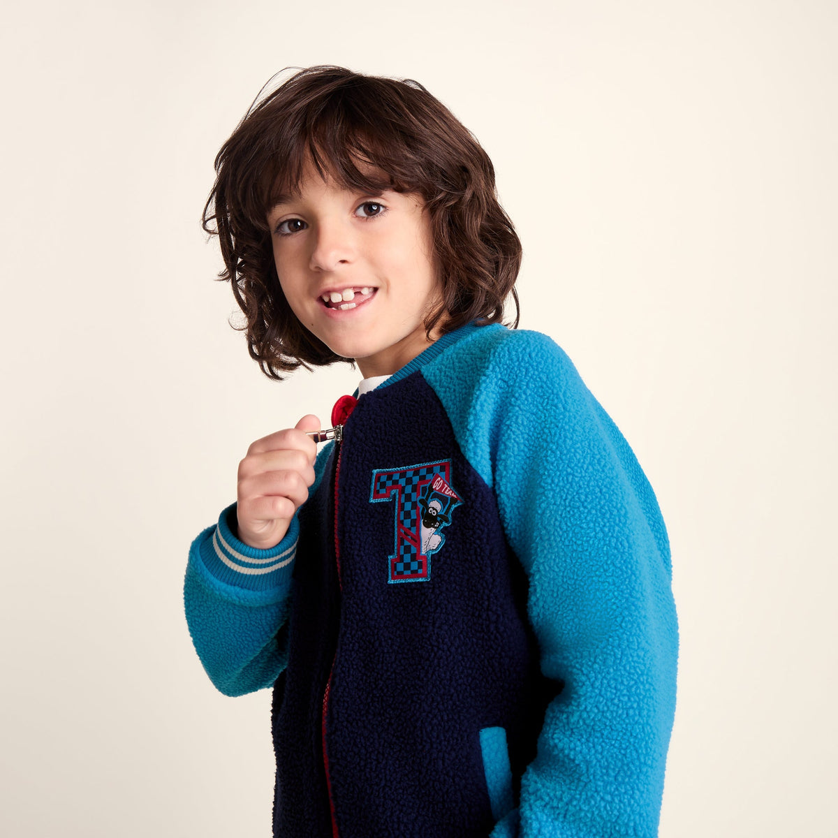 Aberfield Shaun the Sheep Kids Sherpa Varsity Bomber Jacket - Night Blue/Bondi Blue - Image 8