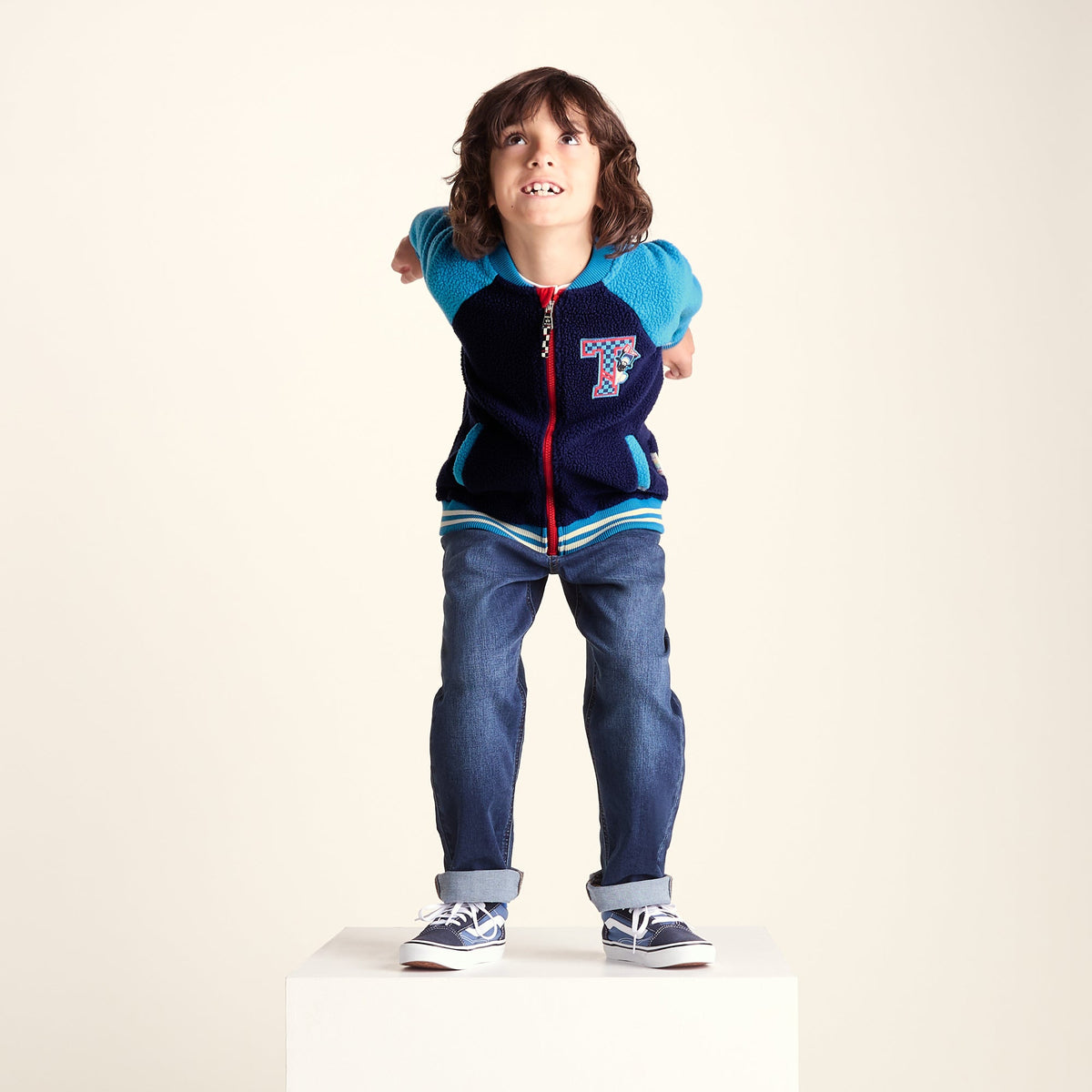 Aberfield Shaun the Sheep Kids Sherpa Varsity Bomber Jacket - Night Blue/Bondi Blue - Image 9