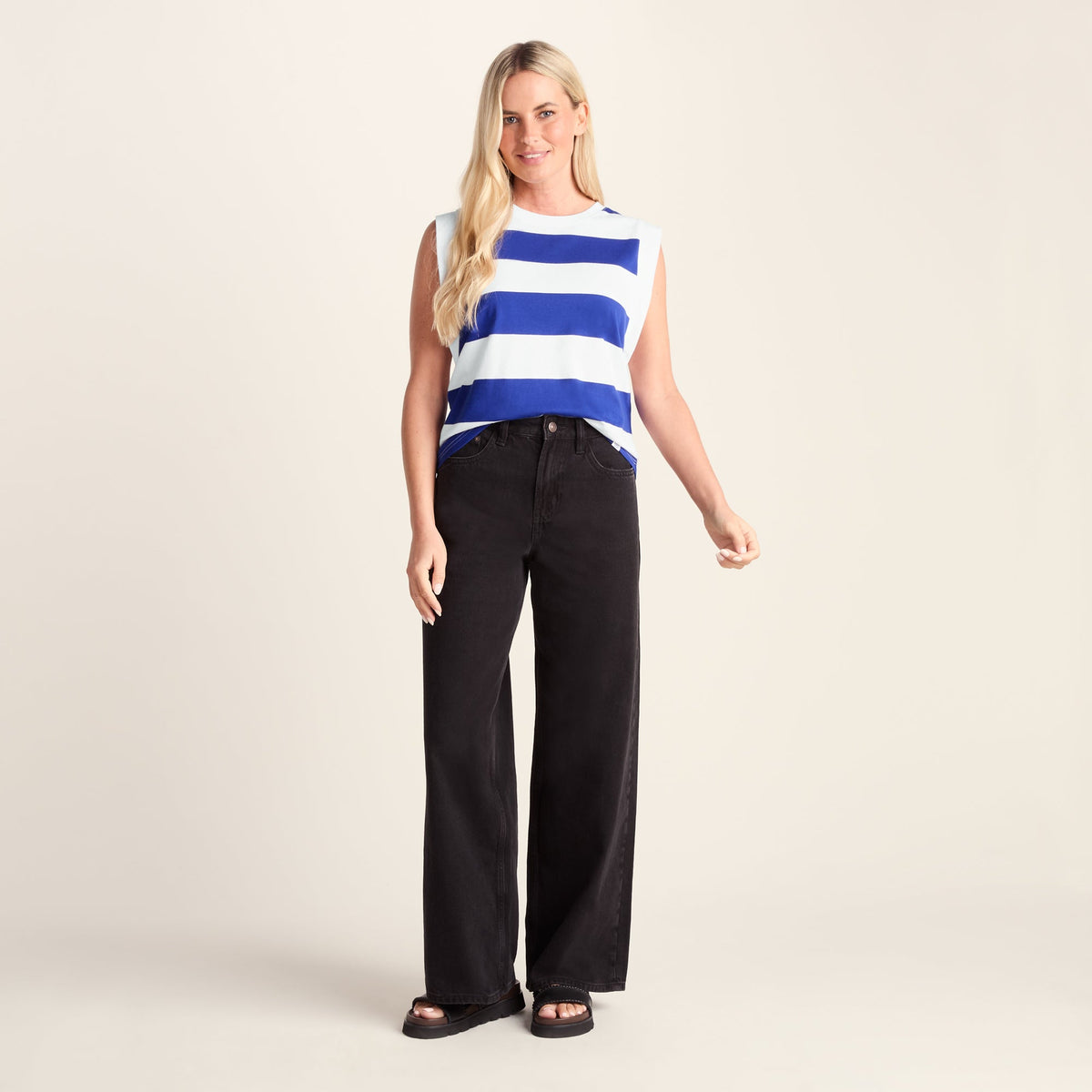 Aurelia Womens 100% Cotton Supersoft Boxy Fit Vest - Ultramarine Blue Stripe - Image 2