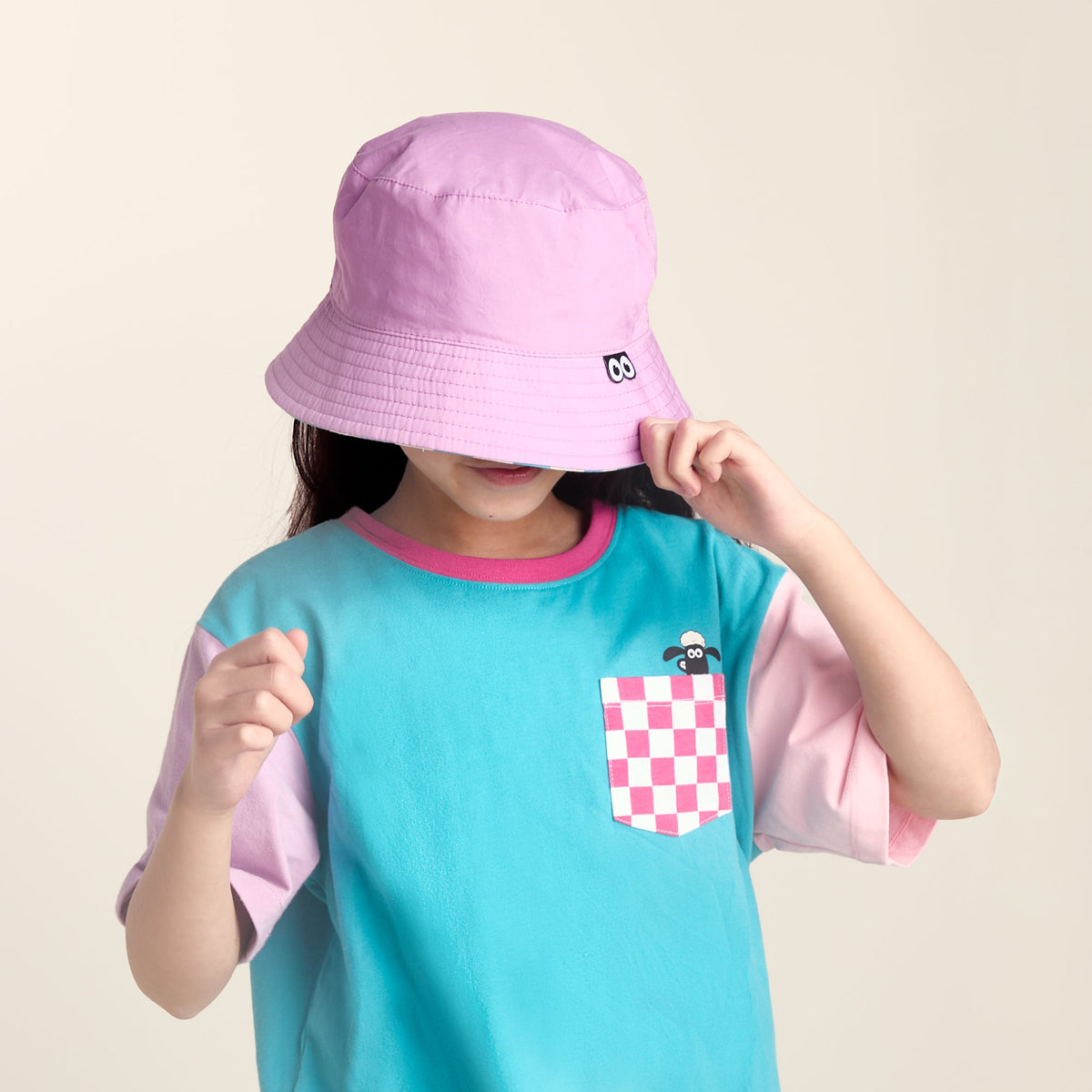 Balkhi Kids Shaun the Sheep Bucket Hat - Spearmint/Woolly Checkerboard - Image 2