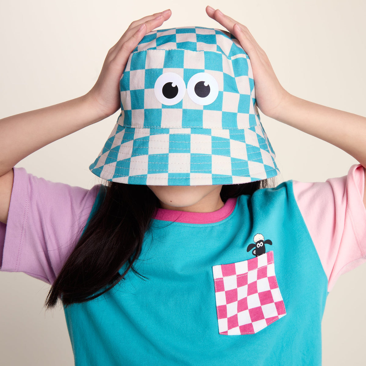 Balkhi Kids Shaun the Sheep Bucket Hat - Spearmint/Woolly Checkerboard - Image 5