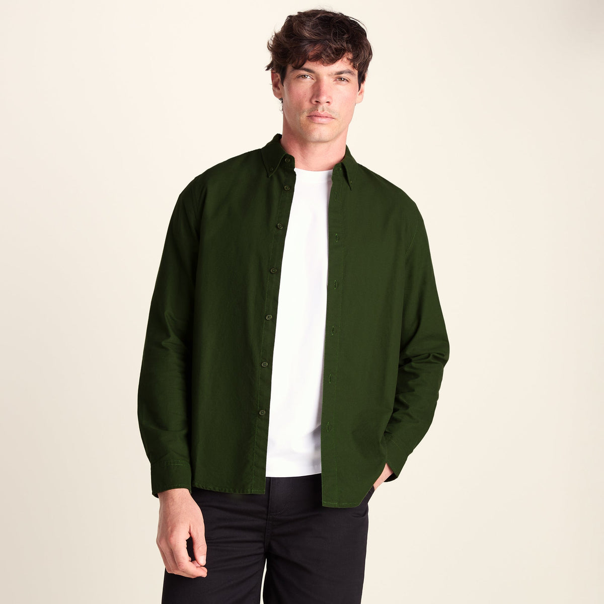 Barry Mens Long Sleeved Cotton Oxford  Shirt - Leaf Green