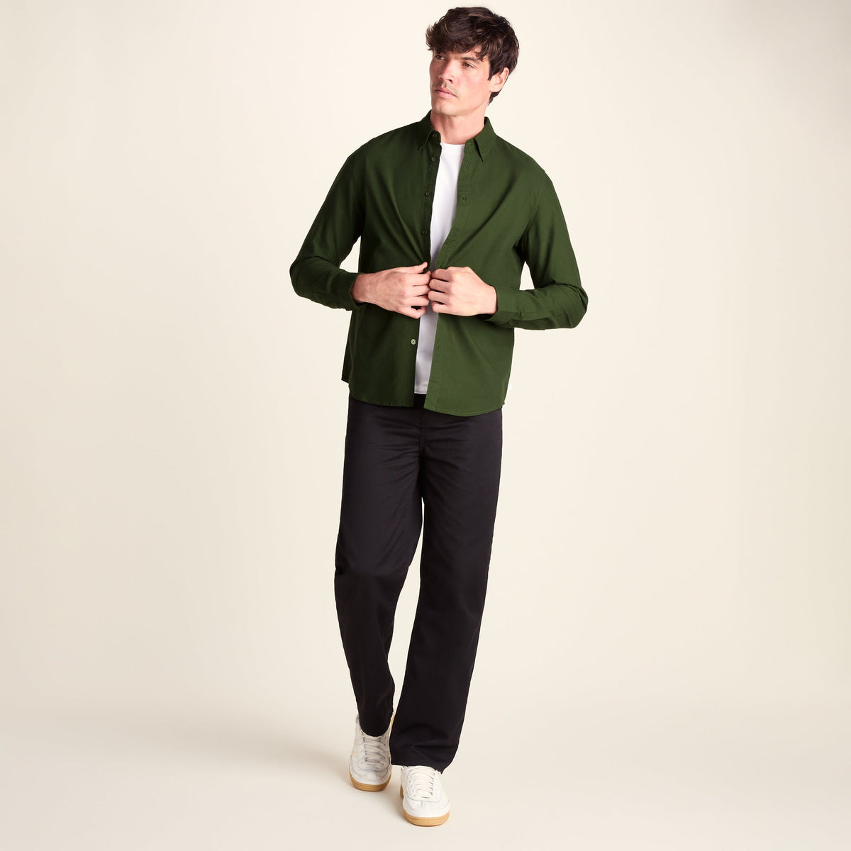 Barry Mens Long Sleeved Cotton Oxford Shirt - Leaf Green - Image 2