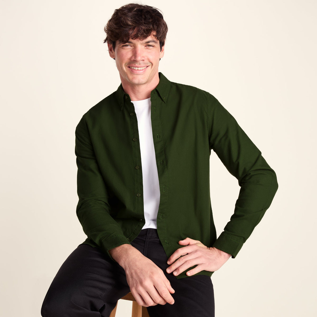 Barry Mens Long Sleeved Cotton Oxford Shirt - Leaf Green - Image 4