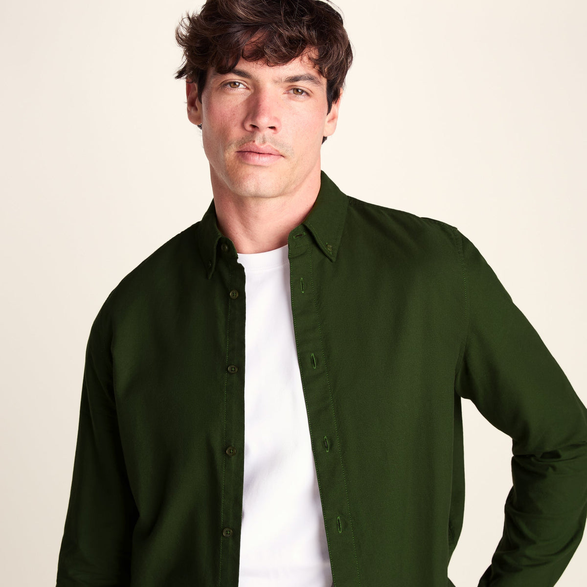 Barry Mens Long Sleeved Cotton Oxford Shirt - Leaf Green - Image 5