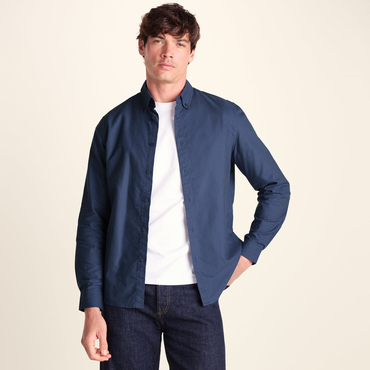 Barry Mens Long Sleeved Cotton Oxford  Shirt - Smokey Blue
