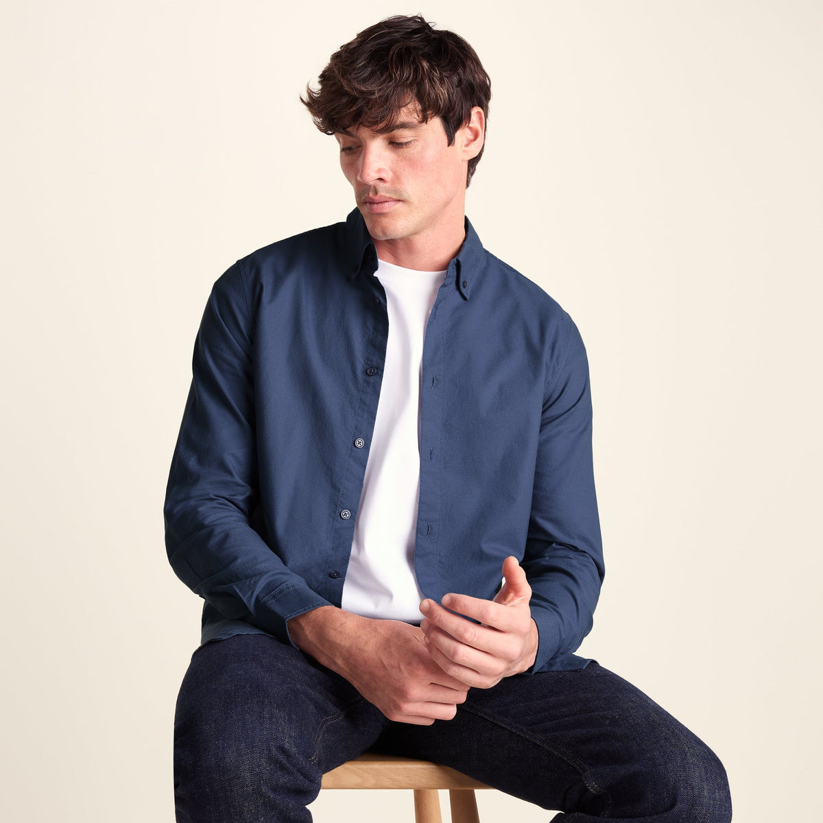 Barry Mens Long Sleeved Cotton Oxford Shirt - Smokey Blue - Image 4