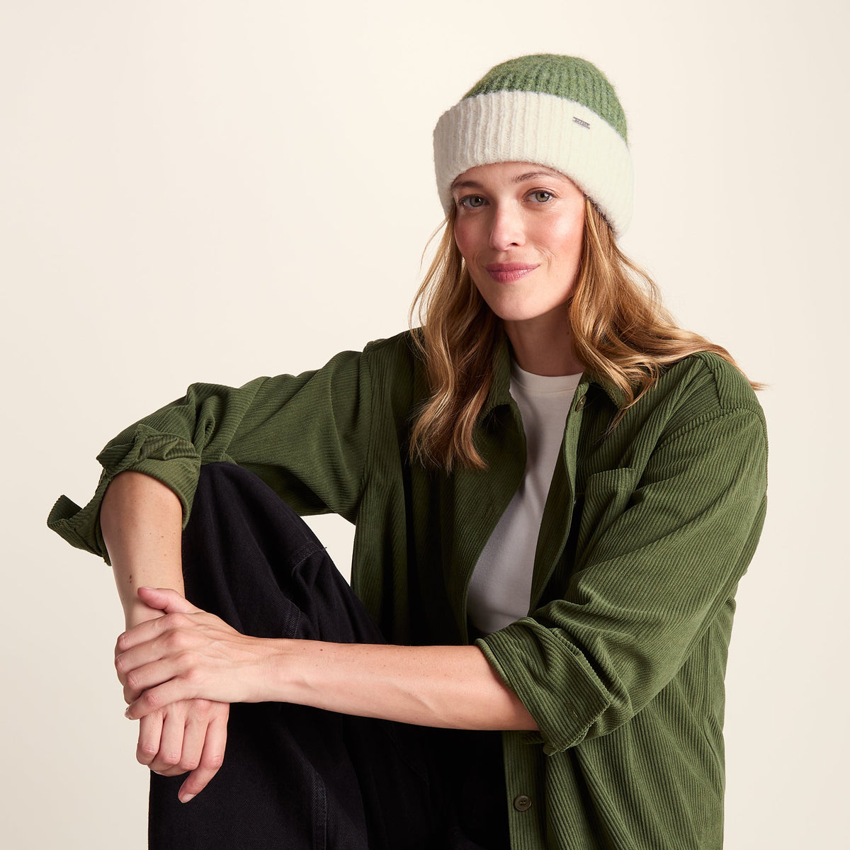 Becky Brushed Chunky Knit Beanie - Dark Matcha - Image 2