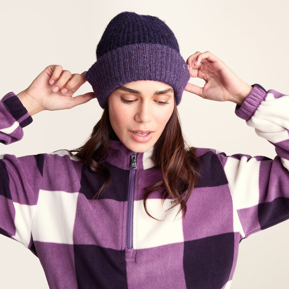 Becky Brushed Chunky Knit Beanie - Blackberry - Image 2