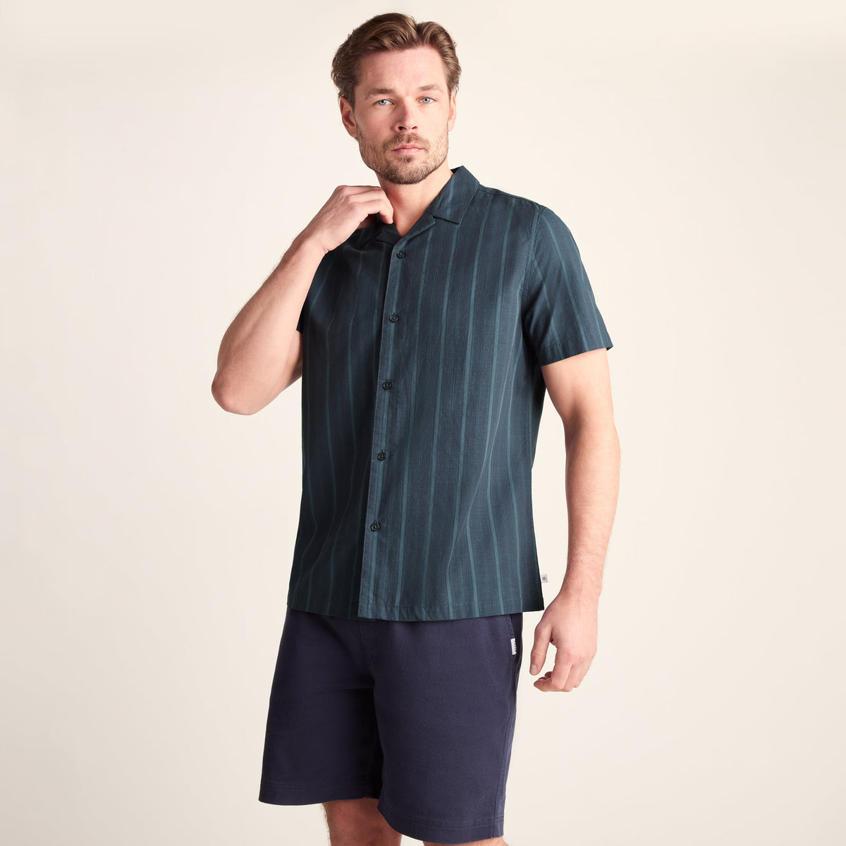 Boldon Mens 100% Cotton Supersoft Short Sleeve Shirt - Dark Indigo Stripe
