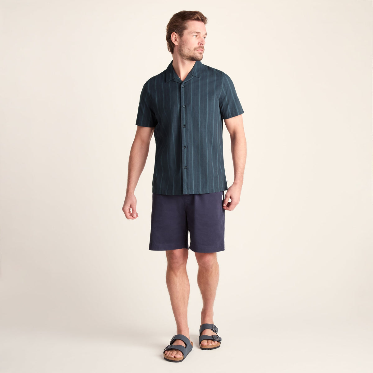 Boldon Mens 100% Cotton Supersoft Short Sleeve Shirt - Dark Indigo Stripe - Image 3