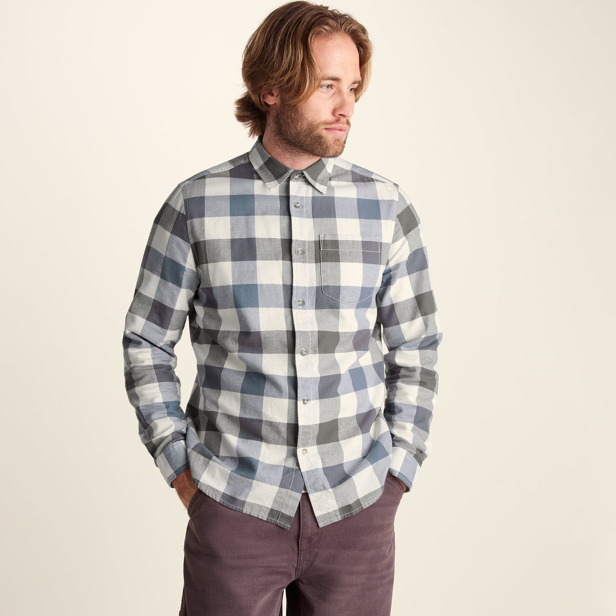 Bryson Mens Brushed Flannel Check Shirt - Ash Brown Check - Image 6