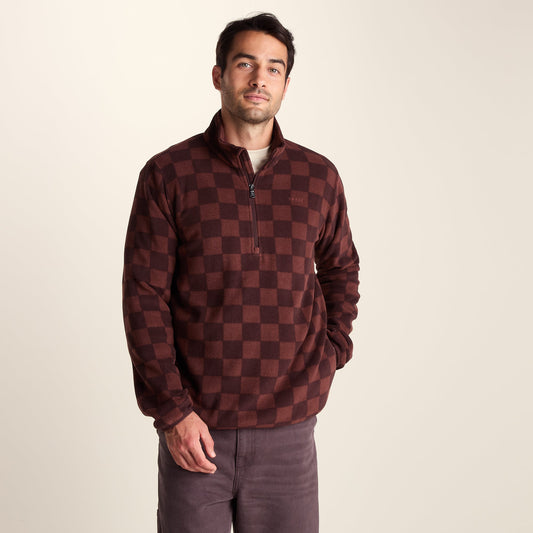 Charlton Mens Printed Midweight Microfleece Half Zip - Brown Checkerboard