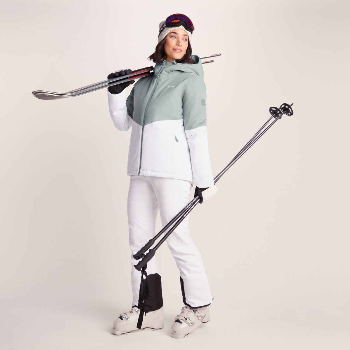 Corvara Womens Waterproof Insulated Ski Jacket - Mist Grey/Optic White - Image 2