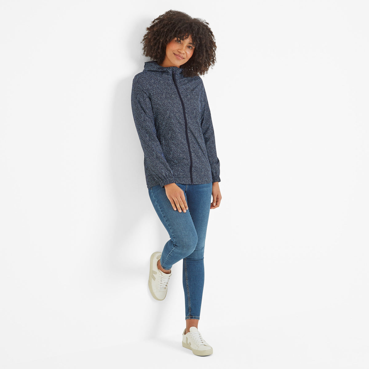 Craven Womens Waterproof Packaway Jacket - Dk Indigo Abstract Print - Image 2