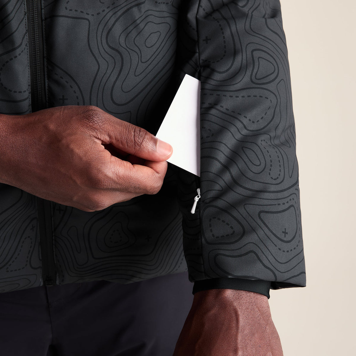 Davos Mens Shower Resistant Insulated Ski Jacket - Black Terrain Print - Image 12