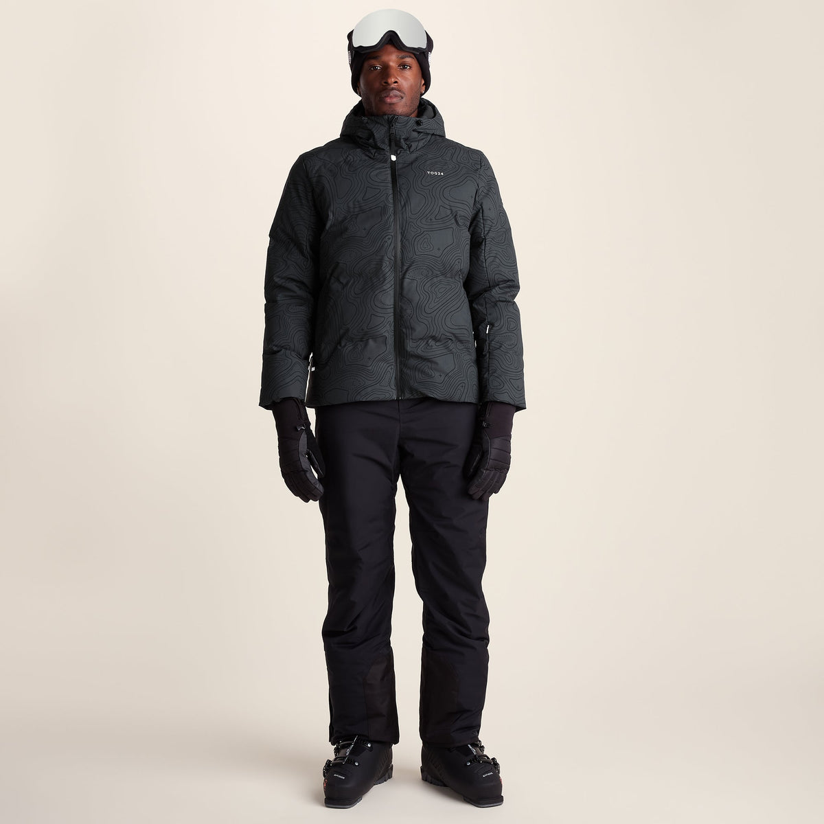 Davos Mens Shower Resistant Insulated Ski Jacket - Black Terrain Print - Image 2