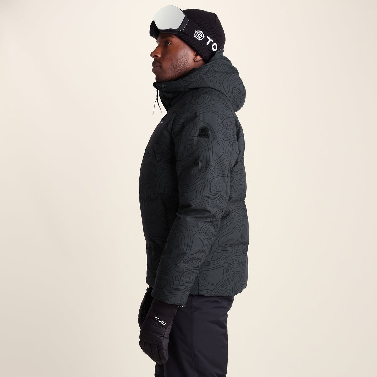 Davos Mens Shower Resistant Insulated Ski Jacket - Black Terrain Print - Image 4