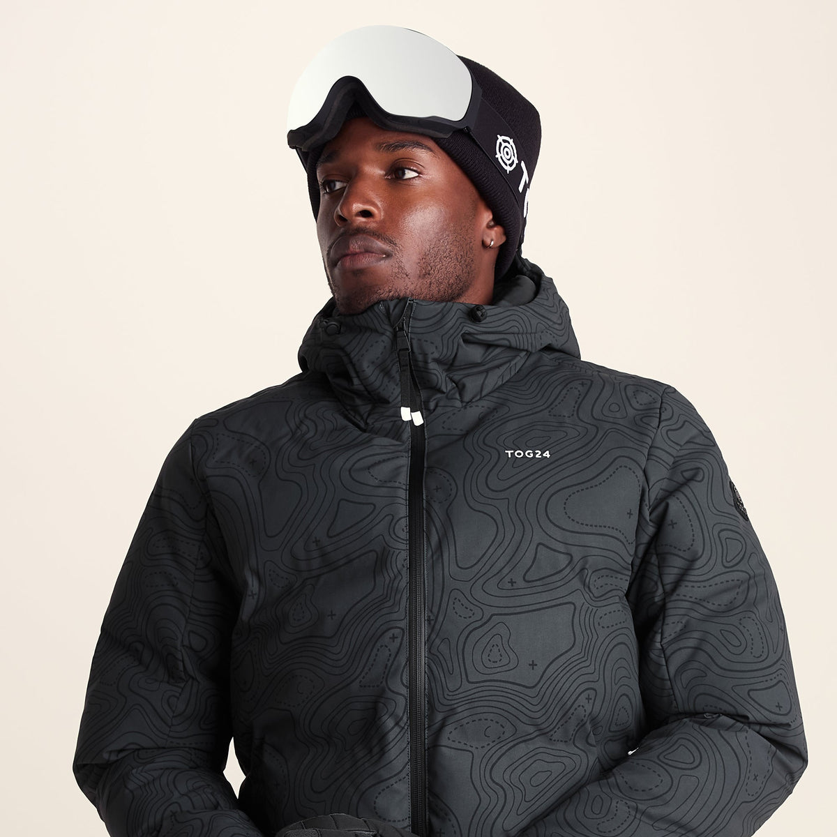 Davos Mens Shower Resistant Insulated Ski Jacket - Black Terrain Print - Image 9