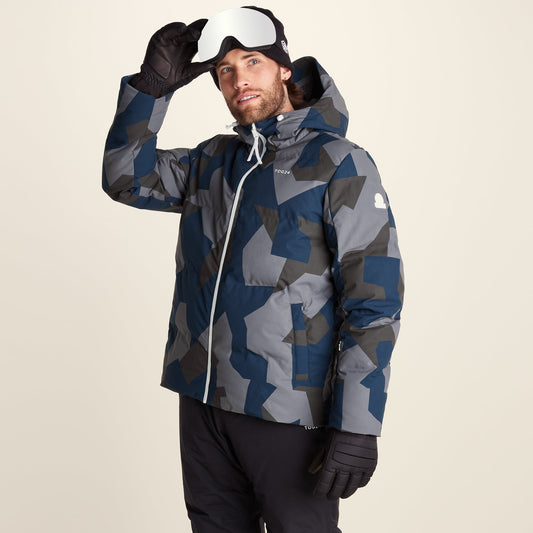 Davos Mens Shower Resistant Insulated Ski Jacket - Blue Geo Camo Print