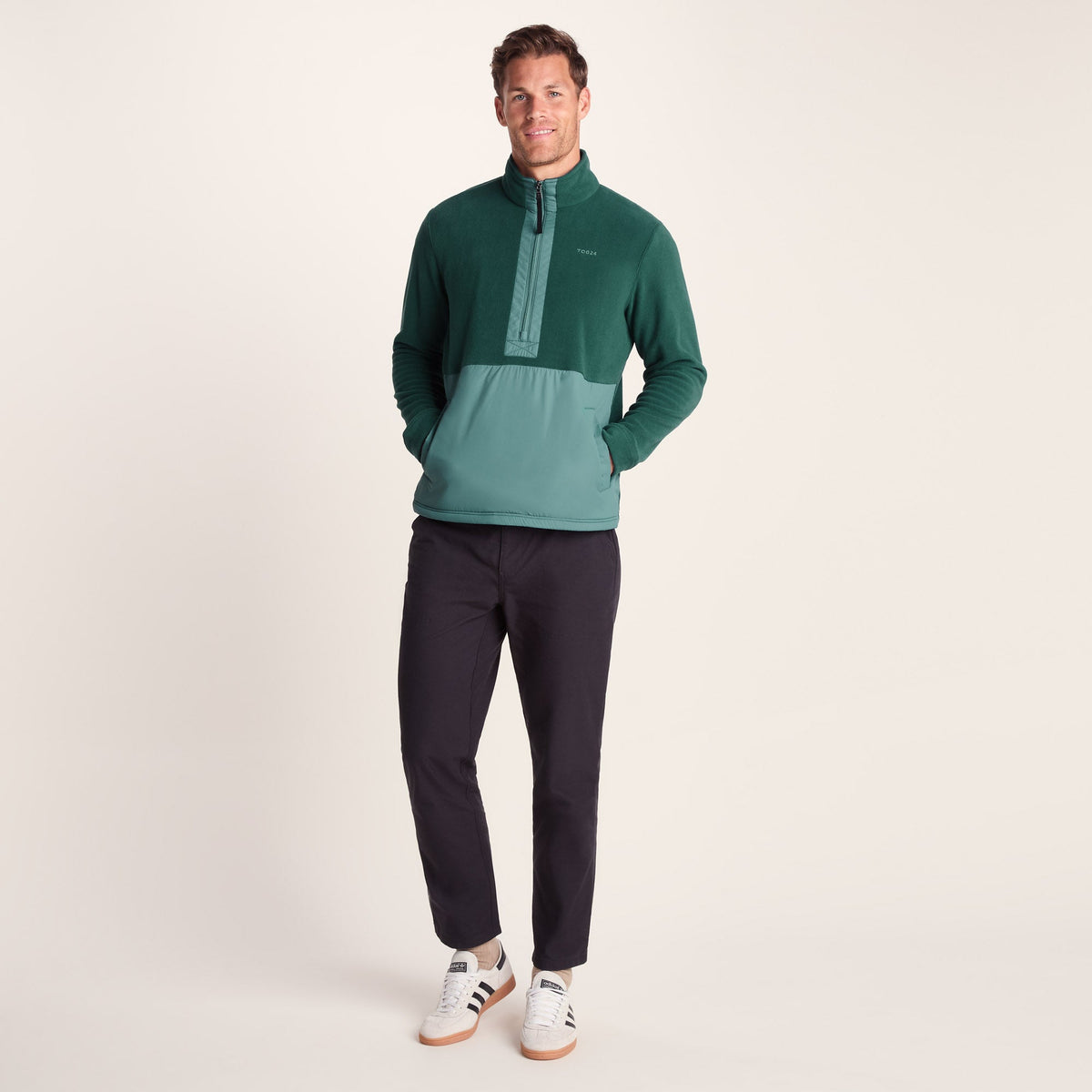 Dowson Mens Relaxed Fit Microfleece Zip Neck - Hydro Blue/Dark Turquoise - Image 2