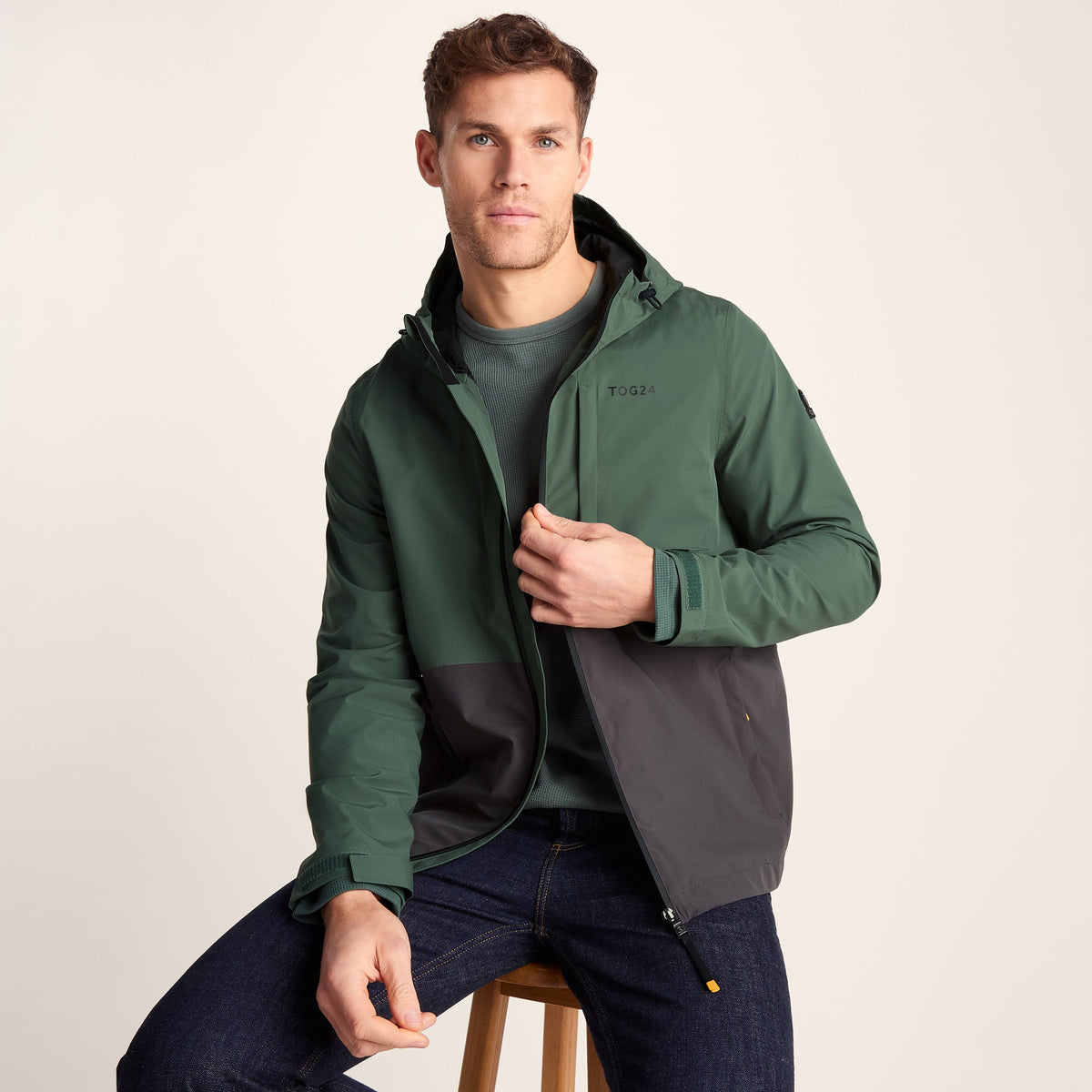 Ellon Mens Waterproof Jacket - Deep Slate/Light Forest - Image 6
