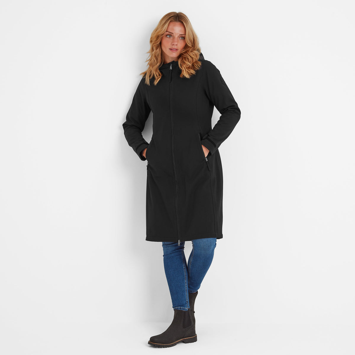 Enya Womens Longline Waterproof Softshell Jacket - Black - Image 2