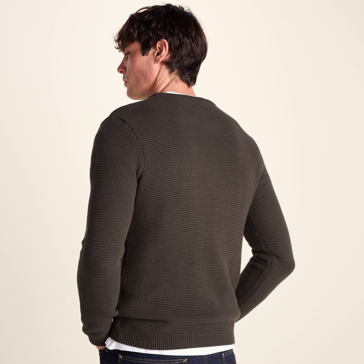 Ethan Mens Crew Neck Knit Jumper - Ash Brown - Image 3