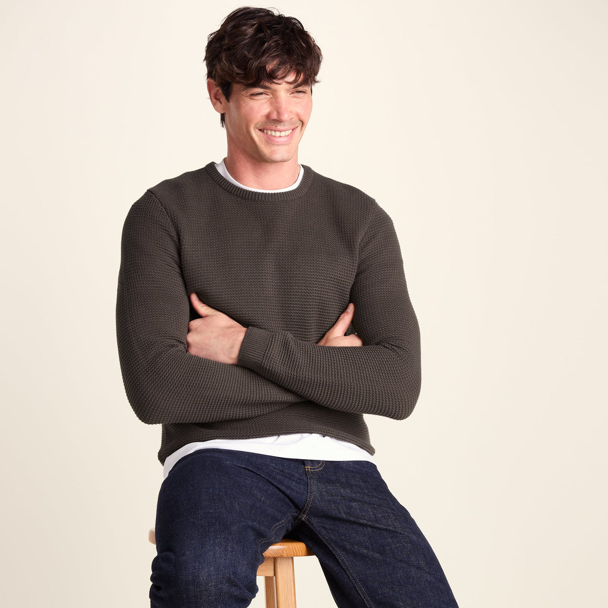 Ethan Mens Crew Neck Knit Jumper - Ash Brown - Image 4