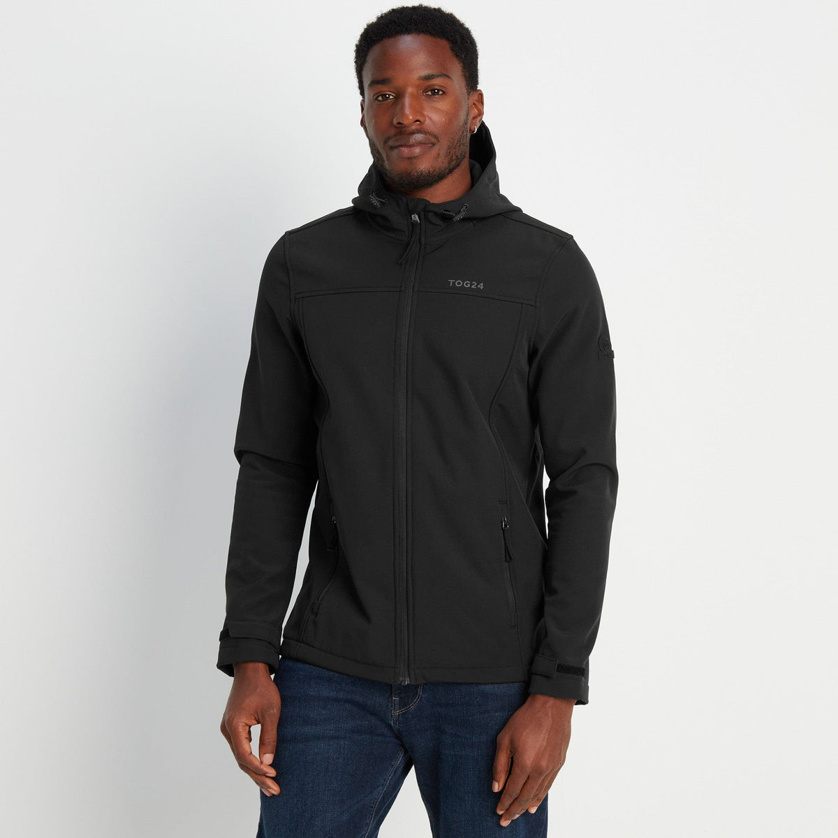 Feizor Mens Shower Resistant Softshell Hooded Jacket - Black - Image 2
