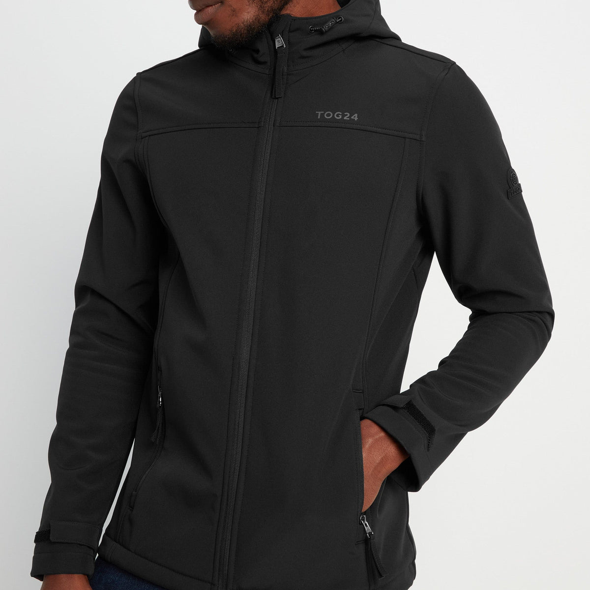Feizor Mens Shower Resistant Softshell Hooded Jacket - Black - Image 5